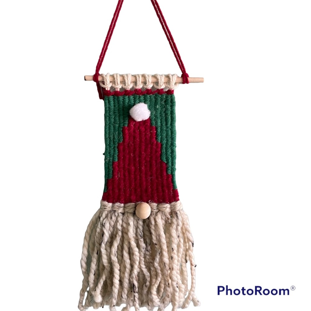 Christmas Santa Gnome Woven Wall Tapestry Handmade One of a Kind